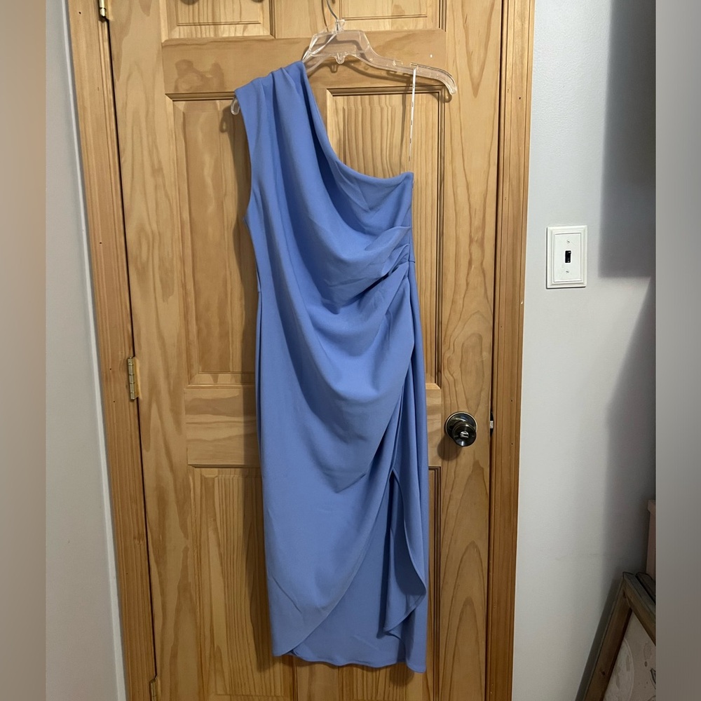 One-Shoulder Draped Lavender Blue Dress